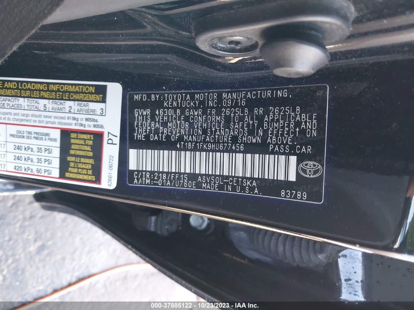 2017 TOYOTA CAMRY XLE/SE/LE/XSE - 4T1BF1FK9HU677456