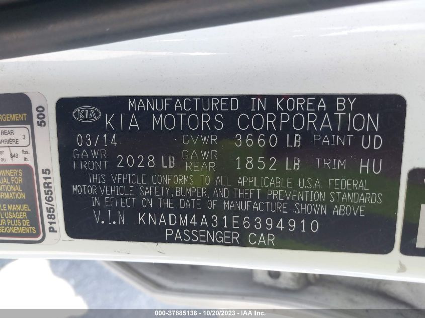 2014 KIA RIO LX - KNADM4A31E6394910