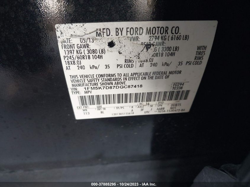 2013 FORD EXPLORER XLT - 1FM5K7D87DGC87418