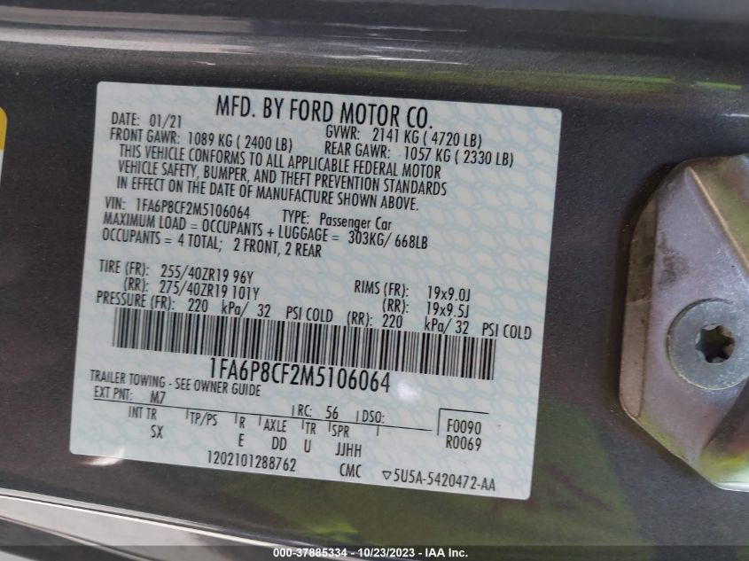 2021 FORD MUSTANG GT - 1FA6P8CF2M5106064