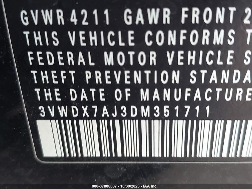 2013 VOLKSWAGEN JETTA SEDAN SE W/CONVENIENCE 3VWDX7AJ3DM351711