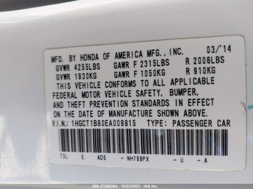 2014 HONDA ACCORD COUPE EX-L 1HGCT1B80EA009815