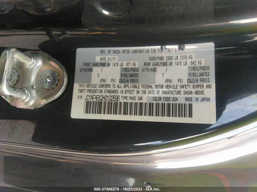 VIN JC1NFAEK2H0122596 2017 FIAT 124 SPIDER CLASSICA