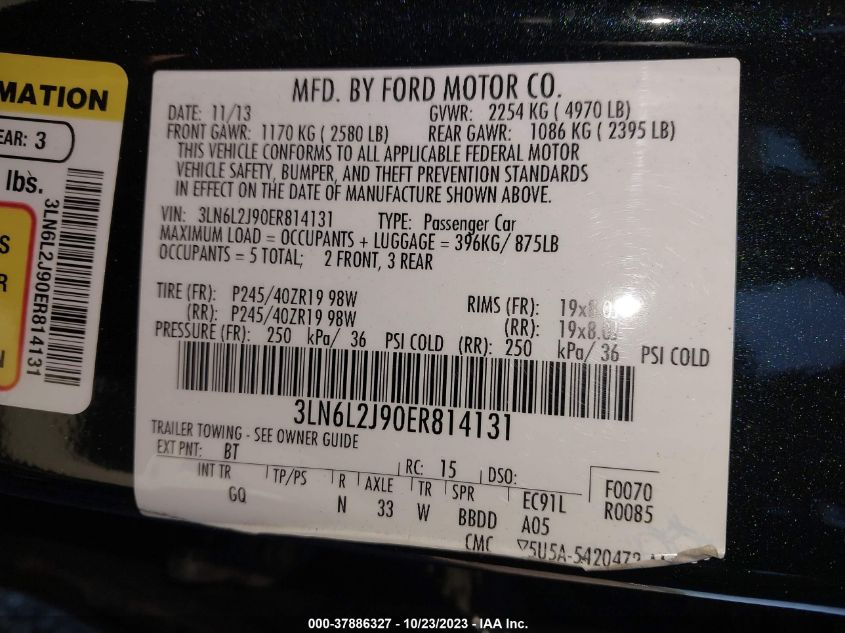 2014 LINCOLN MKZ - 3LN6L2J90ER814131