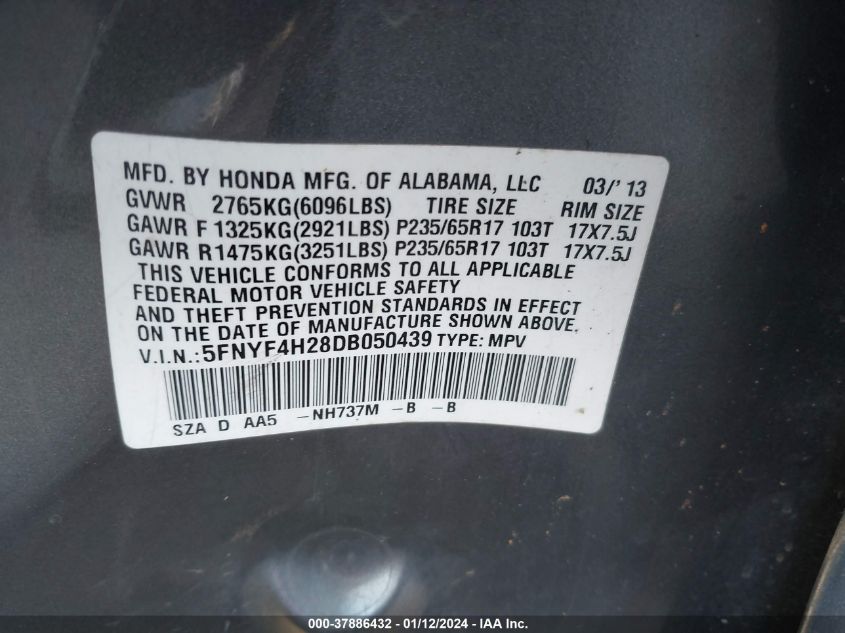 2013 HONDA PILOT LX - 5FNYF4H28DB050439