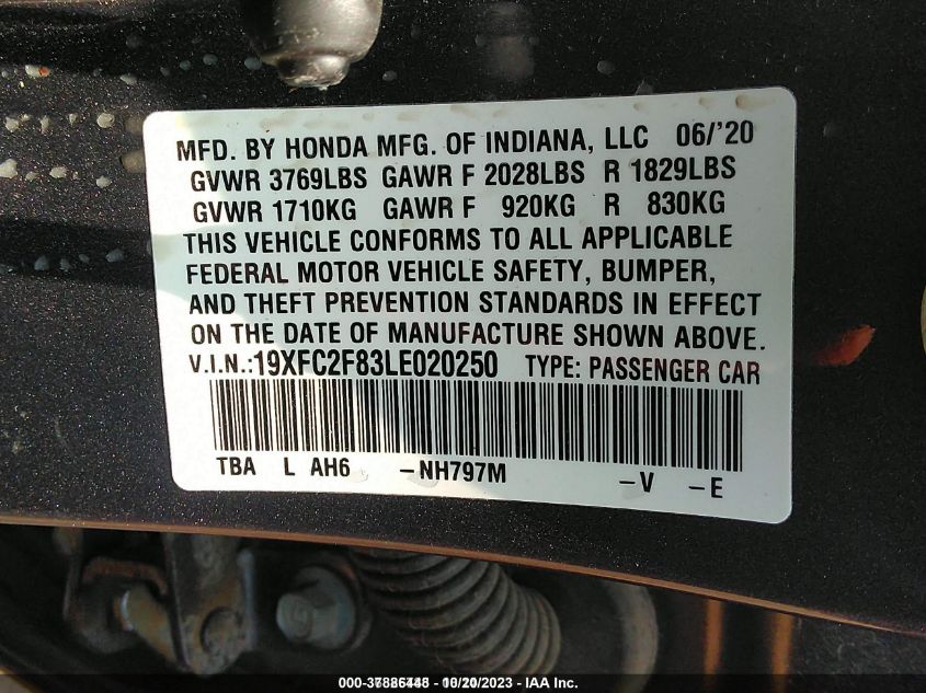 2020 HONDA CIVIC SEDAN SPORT - 19XFC2F83LE020250
