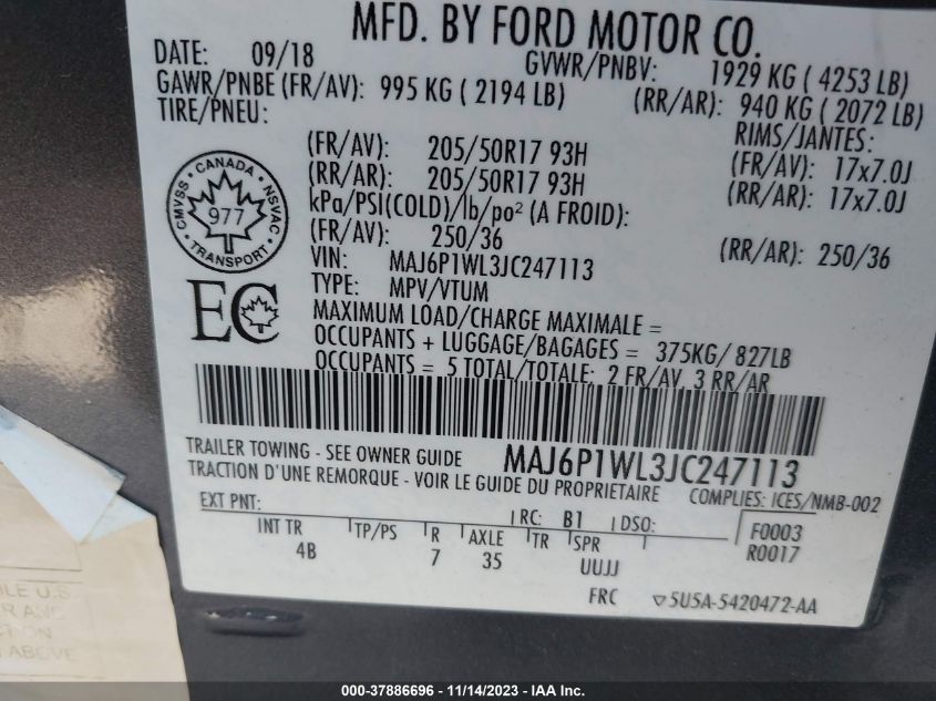 2018 FORD ECOSPORT TITANIUM - MAJ6P1WL3JC247113