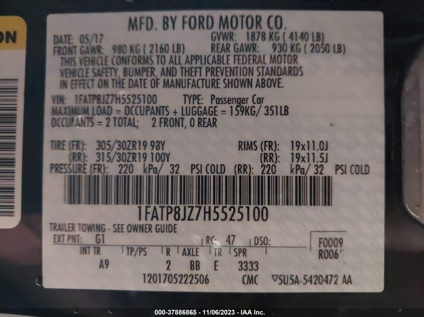 2017 FORD SHELBY GT350 - 1FATP8JZ7H5525100