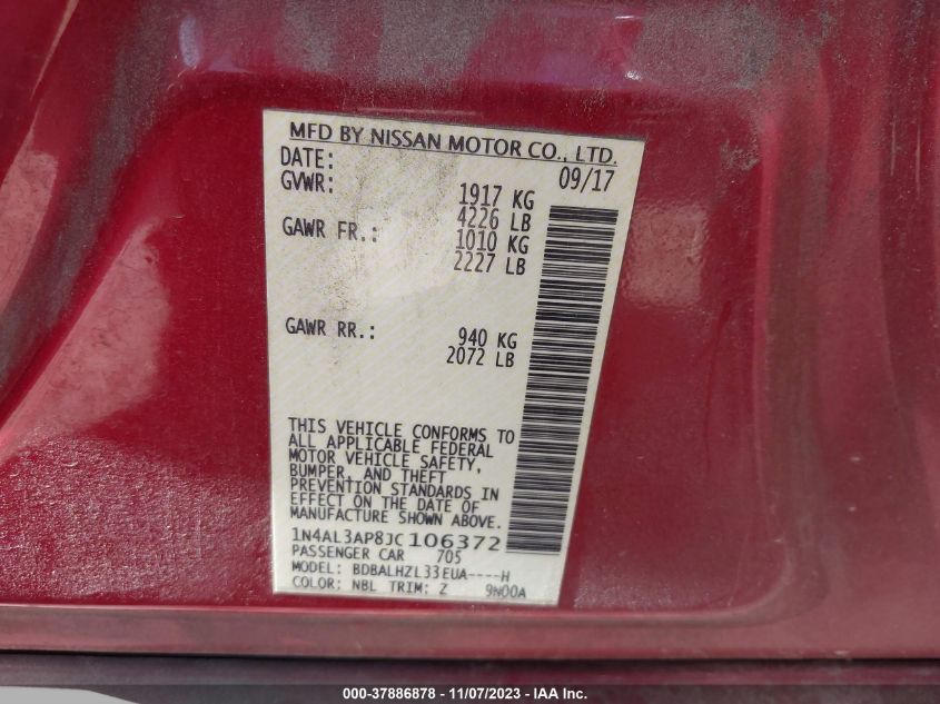 2018 NISSAN ALTIMA 2.5/S/SV/SL/SR - 1N4AL3AP8JC106372