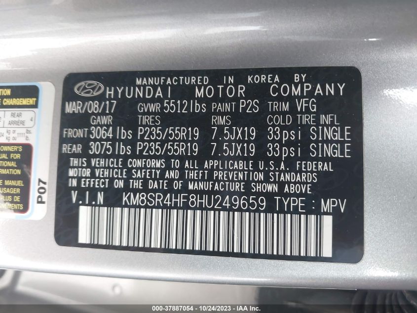 2017 HYUNDAI SANTA FE SE/LIMITED - KM8SR4HF8HU249659