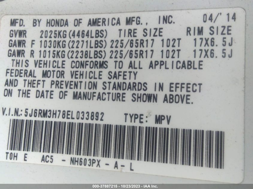 2014 HONDA CR-V EX-L - 5J6RM3H78EL033892