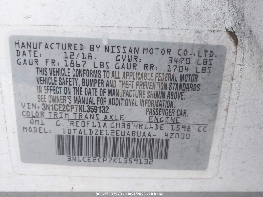 2019 NISSAN VERSA NOTE S/SR/SV - 3N1CE2CP7KL359132