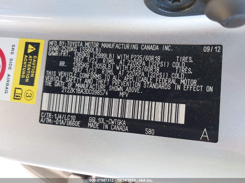 2013 LEXUS RX 350 - 2T2ZK1BA3DC098574