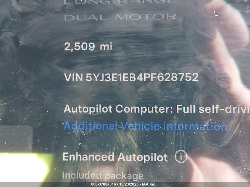 VIN 5YJ3E1EB4PF628752 2023 TESLA MODEL 3