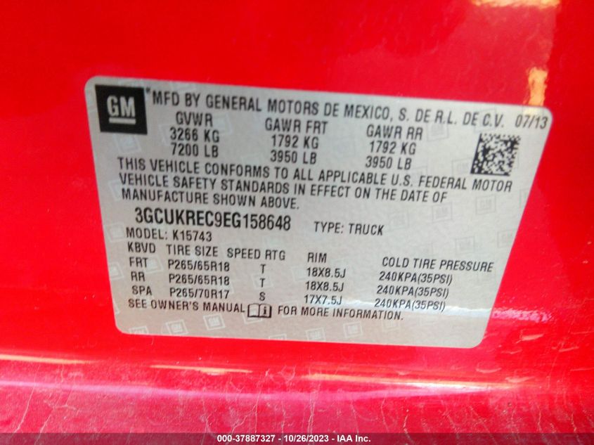 2014 CHEVROLET SILVERADO 1500 LT - 3GCUKREC9EG158648