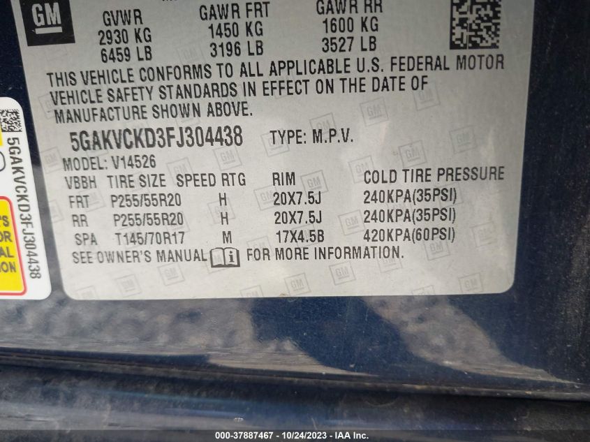 2015 BUICK ENCLAVE PREMIUM - 5GAKVCKD3FJ304438