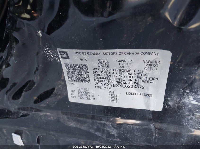 VIN 2GNAXYEXXL6203372 2020 CHEVROLET EQUINOX PREMIER