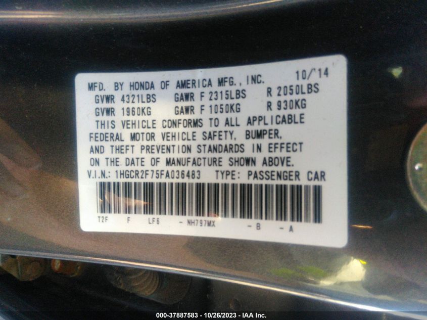 2015 HONDA ACCORD SEDAN EX - 1HGCR2F75FA036483