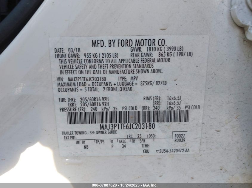 2018 FORD ECOSPORT SE - MAJ3P1TE6JC203180