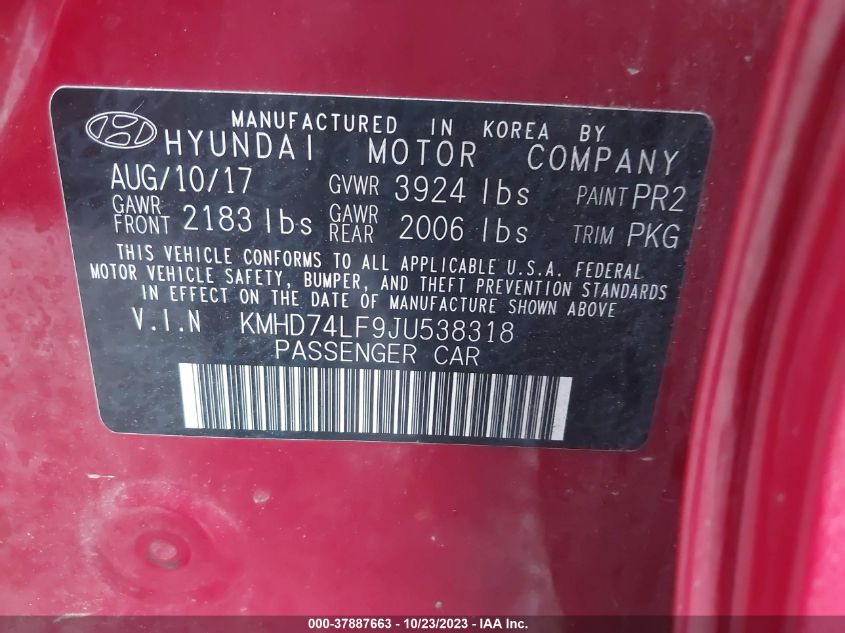 2018 HYUNDAI ELANTRA SE - KMHD74LF9JU538318