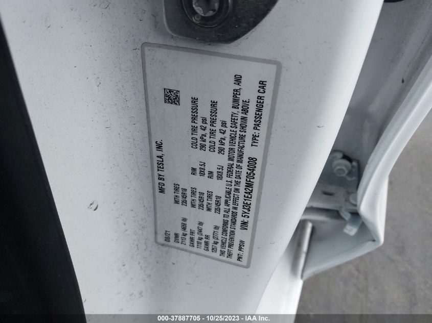 2021 TESLA MODEL 3 - 5YJ3E1EA2MF054008