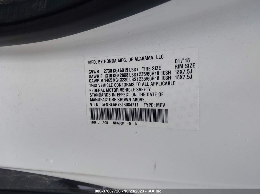 2018 HONDA ODYSSEY EXL - 5FNRL6H73JB084711