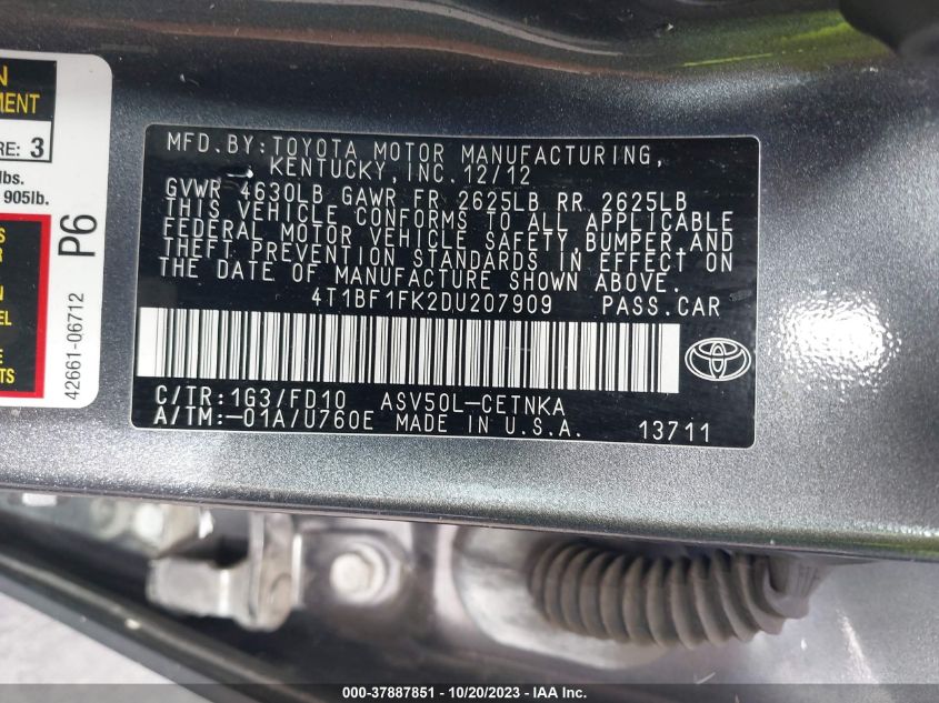 2013 TOYOTA CAMRY L/LE/SE/XLE - 4T1BF1FK2DU207909