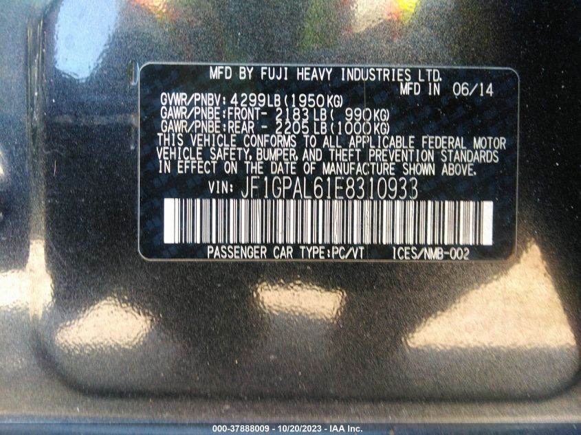 2014 SUBARU IMPREZA WAGON 2.0I SPORT PREMIUM - JF1GPAL61E8310933