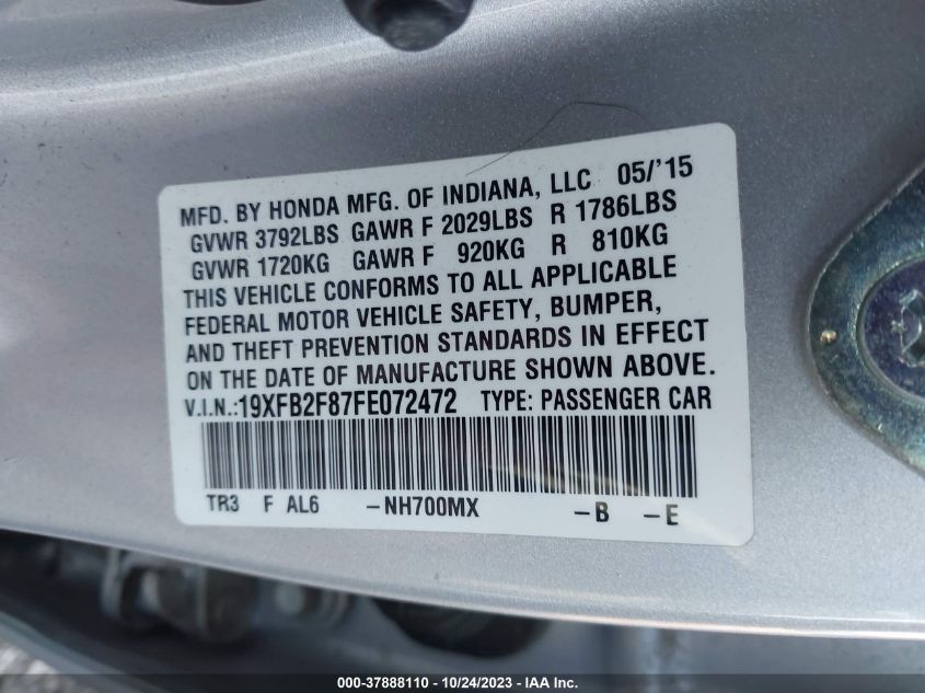 2015 HONDA CIVIC EX - 19XFB2F87FE072472