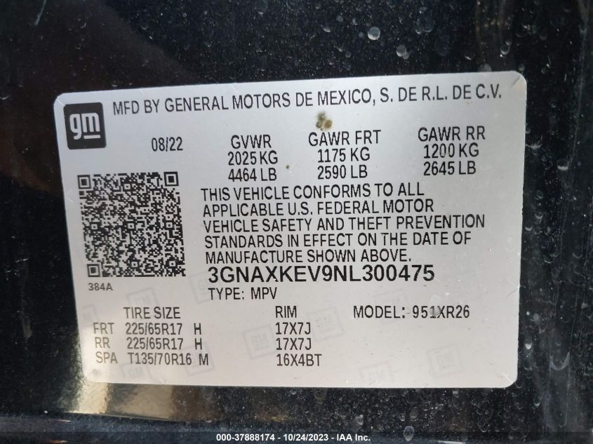 2022 CHEVROLET EQUINOX LT - 3GNAXKEV9NL300475