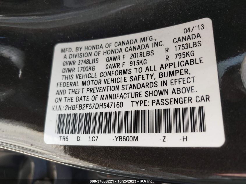 2013 HONDA CIVIC LX - 2HGFB2F57DH547160