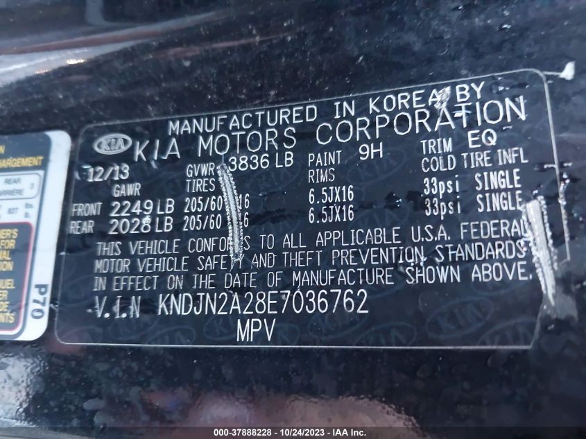 2014 KIA SOUL BASE - KNDJN2A28E7036762