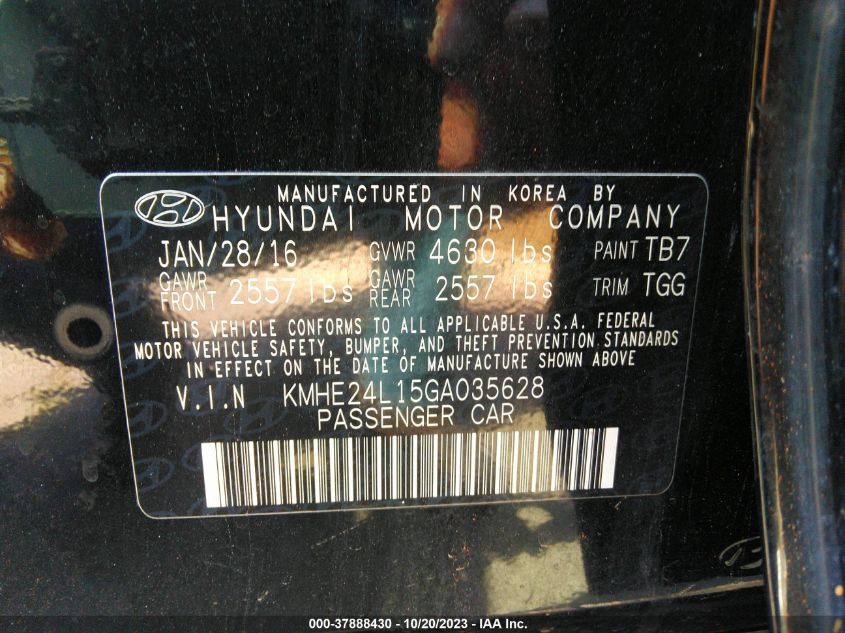 2016 HYUNDAI SONATA - KMHE24L25GA035628