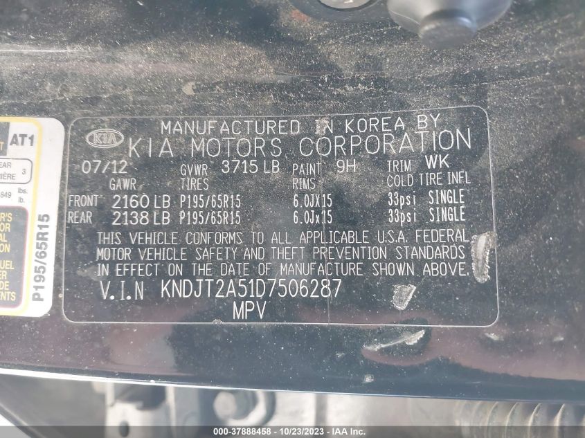2013 KIA SOUL BASE - KNDJT2A51D7506287