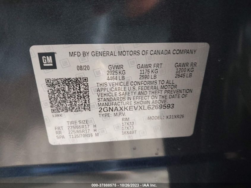 2020 CHEVROLET EQUINOX LT - 2GNAXKEVXL6269593