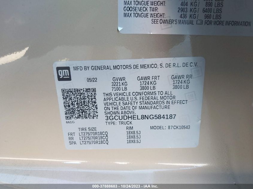 2022 CHEVROLET SILVERADO 1500 ZR2 - 3GCUDHEL8NG584187