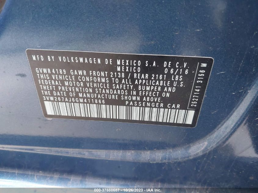 2016 VOLKSWAGEN JETTA SEDAN 1.4T S - 3VW267AJ6GM411866