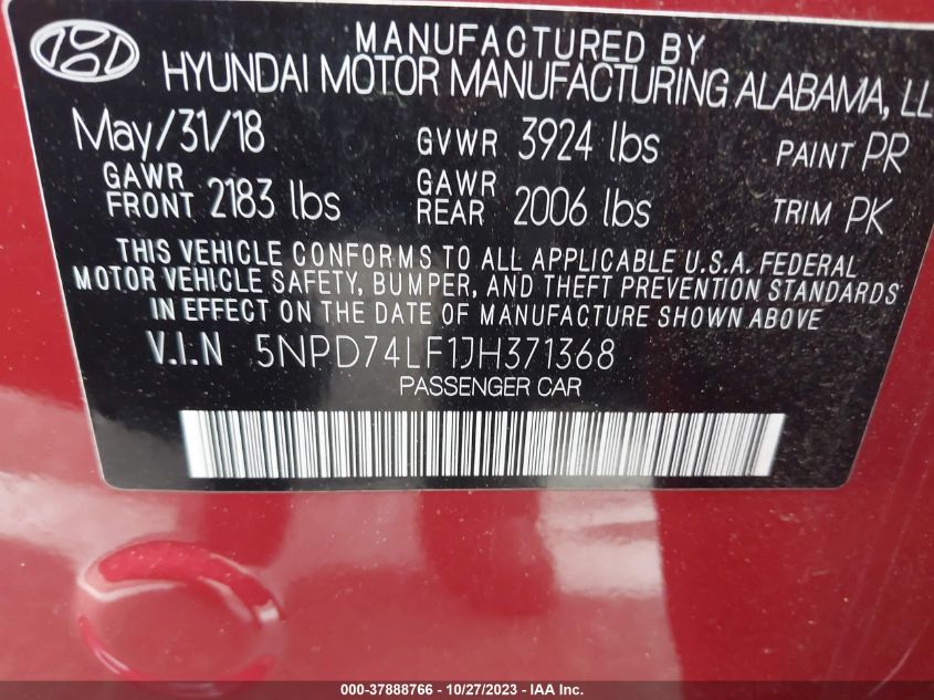 2018 HYUNDAI ELANTRA SE - 5NPD74LF1JH371368