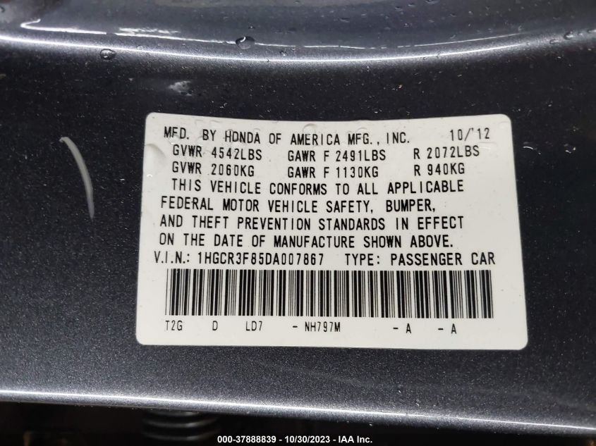 2013 HONDA ACCORD EX-L V-6 - 1HGCR3F85DA007867