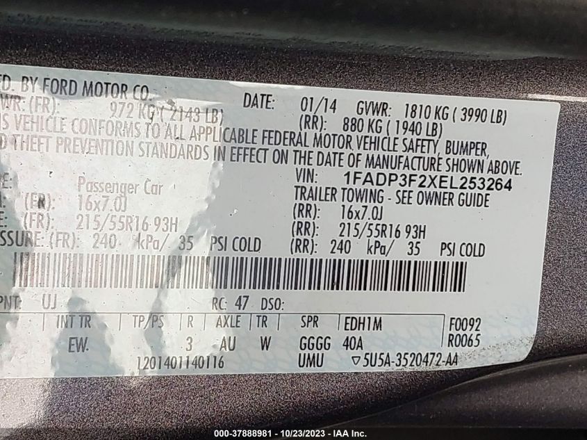 2014 FORD FOCUS SE - 1FADP3F2XEL253264