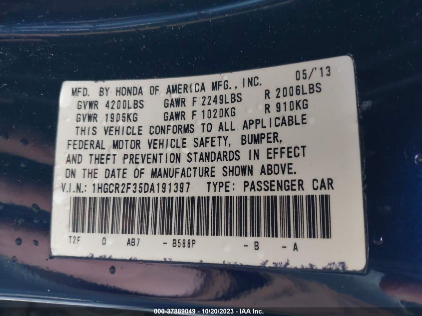 2013 HONDA ACCORD SDN LX - 1HGCR2F35DA191397