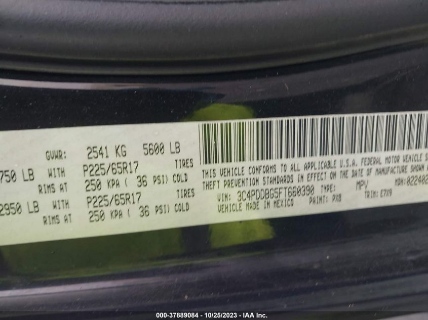 2015 DODGE JOURNEY SXT - 3C4PDDBG5FT660390