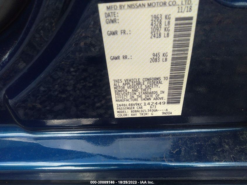 2019 NISSAN ALTIMA 2.5 S - 1N4BL4BV9KC142449