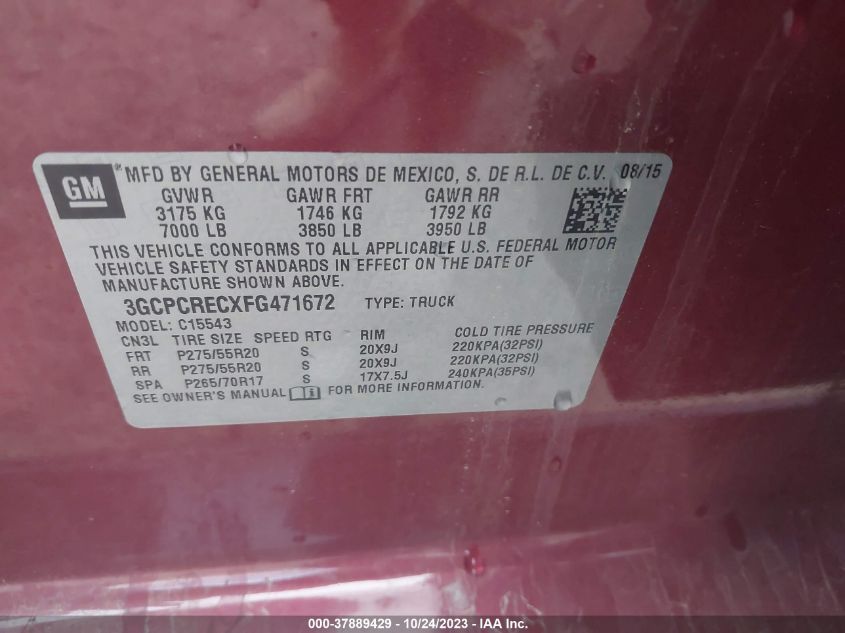 2015 CHEVROLET SILVERADO 1500 LT - 3GCPCRECXFG471672