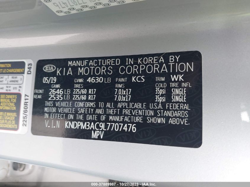 2020 KIA SPORTAGE LX - KNDPM3AC9L7707476