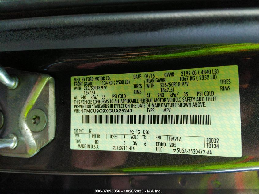 2016 FORD ESCAPE SE - 1FMCU9G9XGUA25240