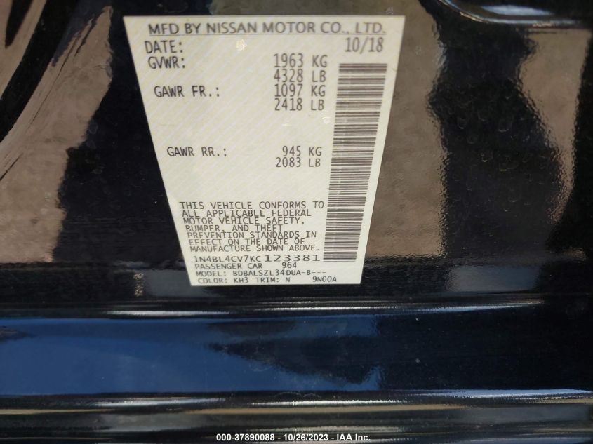 2019 NISSAN ALTIMA 2.5 SR - 1N4BL4CV7KC123381