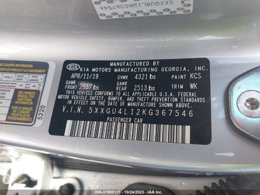 2019 KIA OPTIMA EX - 5XXGU4L12KG367546