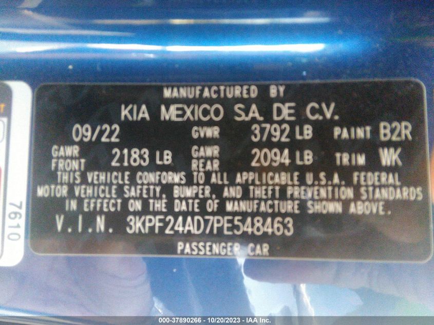 2023 KIA FORTE LXS - 3KPF24AD7PE548463