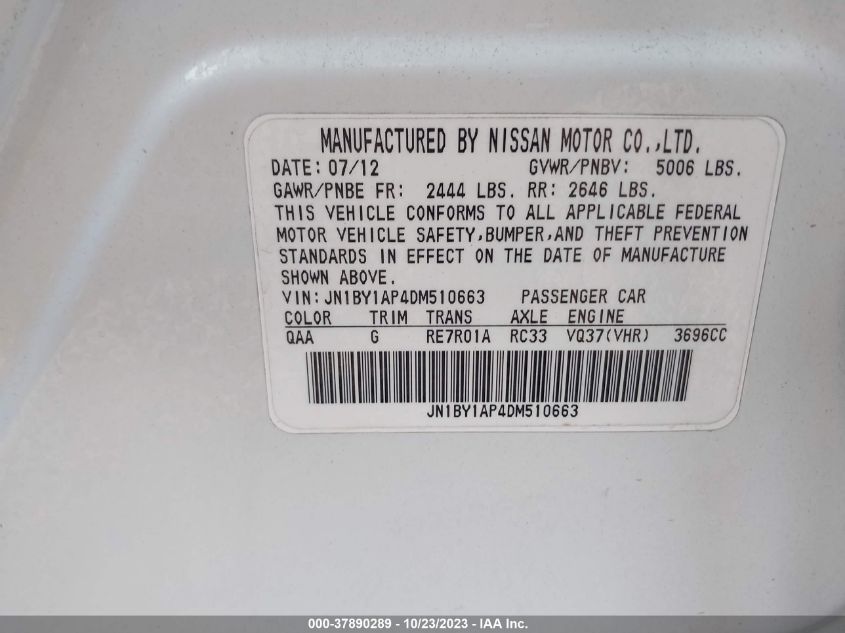 2013 INFINITI M37 JN1BY1AP4DM510663